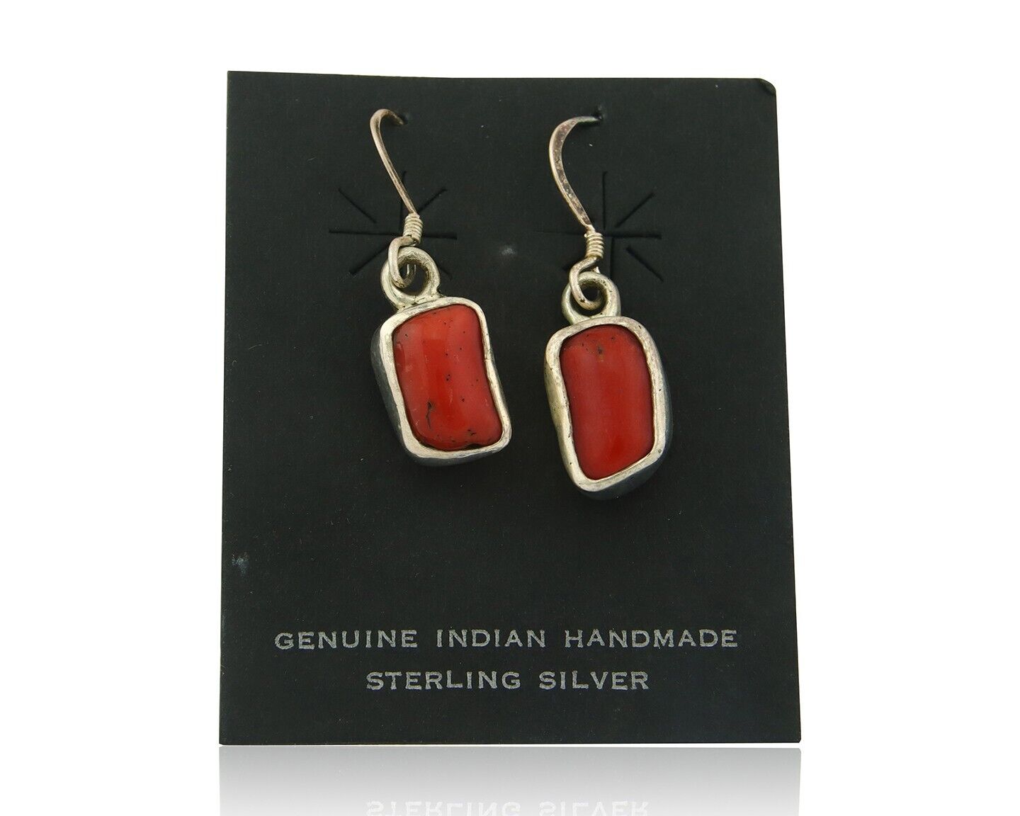 Navajo Dangle Earrings 925 Silver Natural Inlaid Coral Native American C.80's