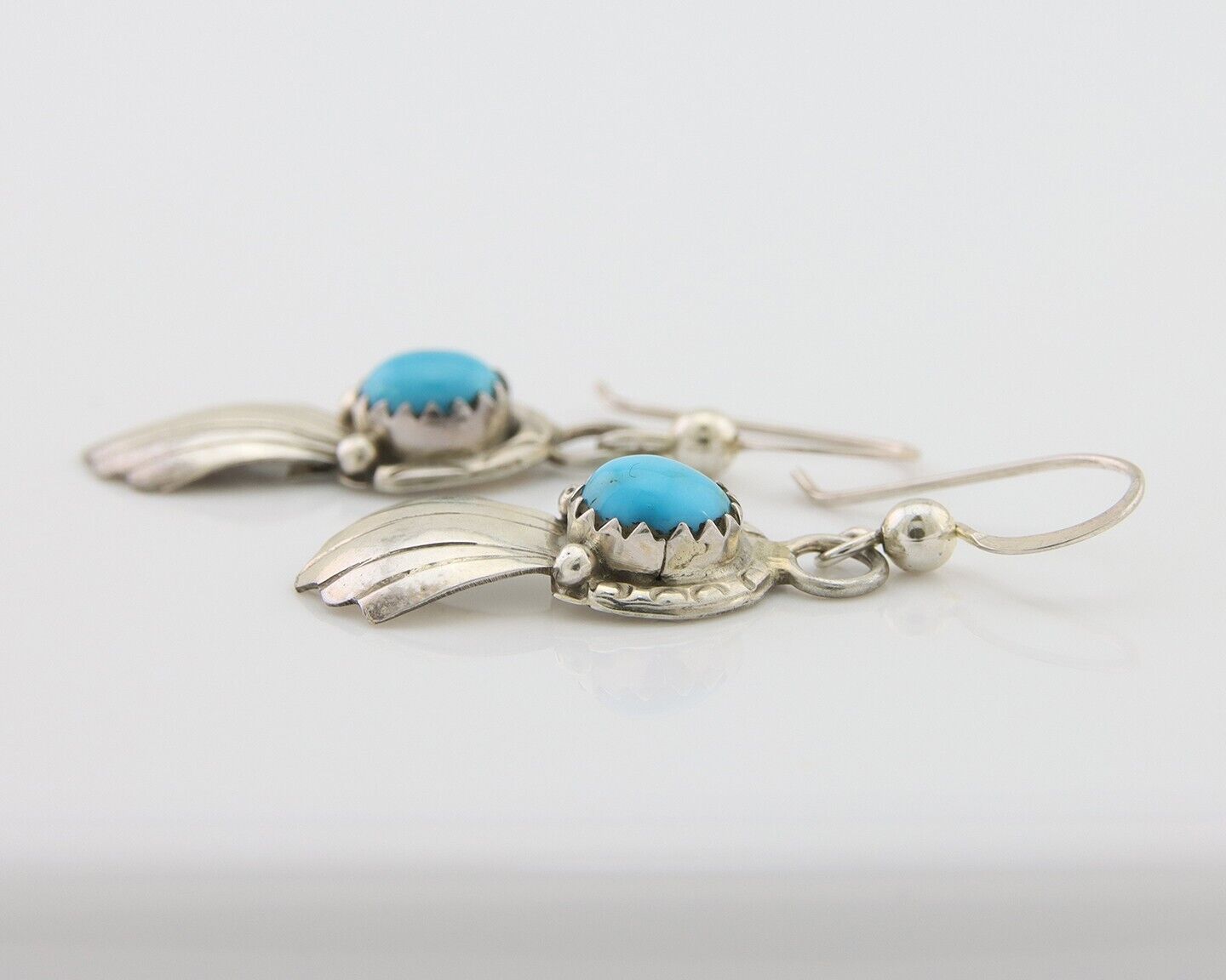 Navajo Earrings 925 Silver Blue Turquoise Artist Signed Kee Tsosie C.80's