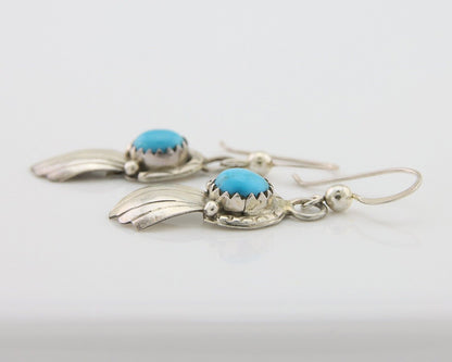 Navajo Earrings 925 Silver Blue Turquoise Artist Signed Kee Tsosie C.80's