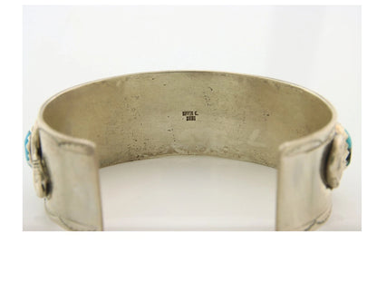 Men Zuni Cuff Bracelet Sterling Silver Turquoise Vintage Signed Effie Calavasa