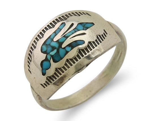 Men Navajo Thunderbird Ring 925 Silver Turquoise Native Artist C.80's