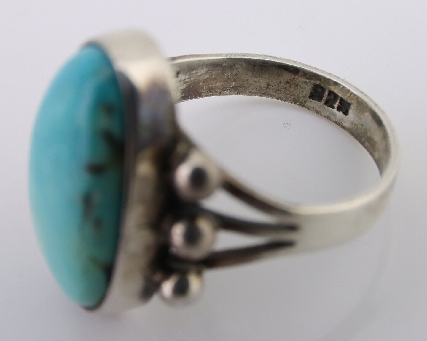 Navajo Ring 925 Silver Natural Kingman Turquoise Native American Artist C.80's
