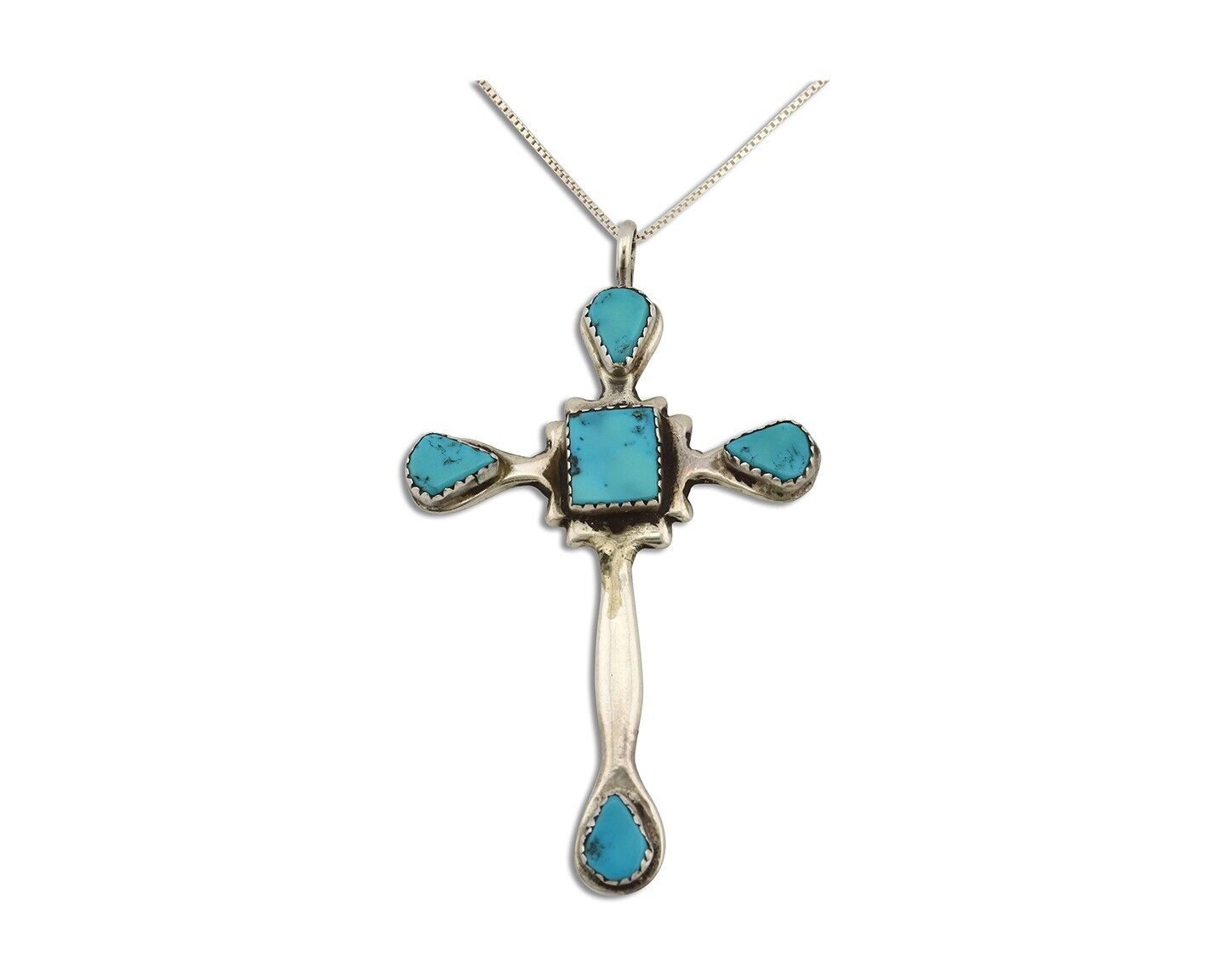 Zuni Cross Pendant 925 Silver SB Turquoise Artist Signed L C.80's