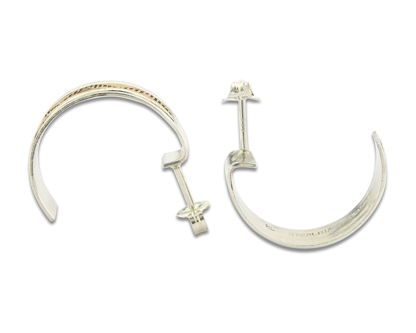 Navajo Hoop Earrings 925 Silver & Gold Artist Signed Randall Endito C.80's