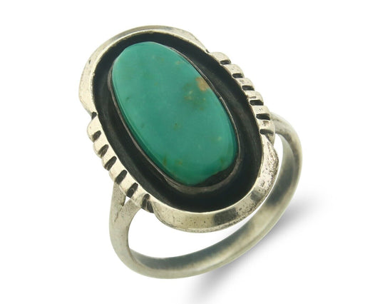 Navajo Ring 925 Sterling Natural Blue Turquoise Native Artist C.80's Size 7.75