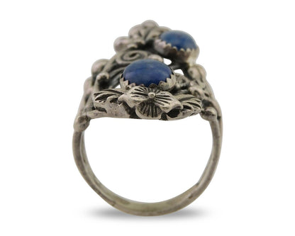 Navajo Ring 925 Silver Natural Denim Lapis Artist Signed Prairie Fire C.80's
