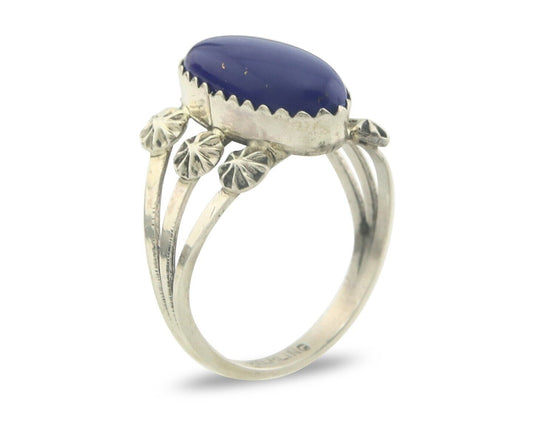 Navajo Ring 925 Sterling Natural Lapis Handmade Native Artist C.80's