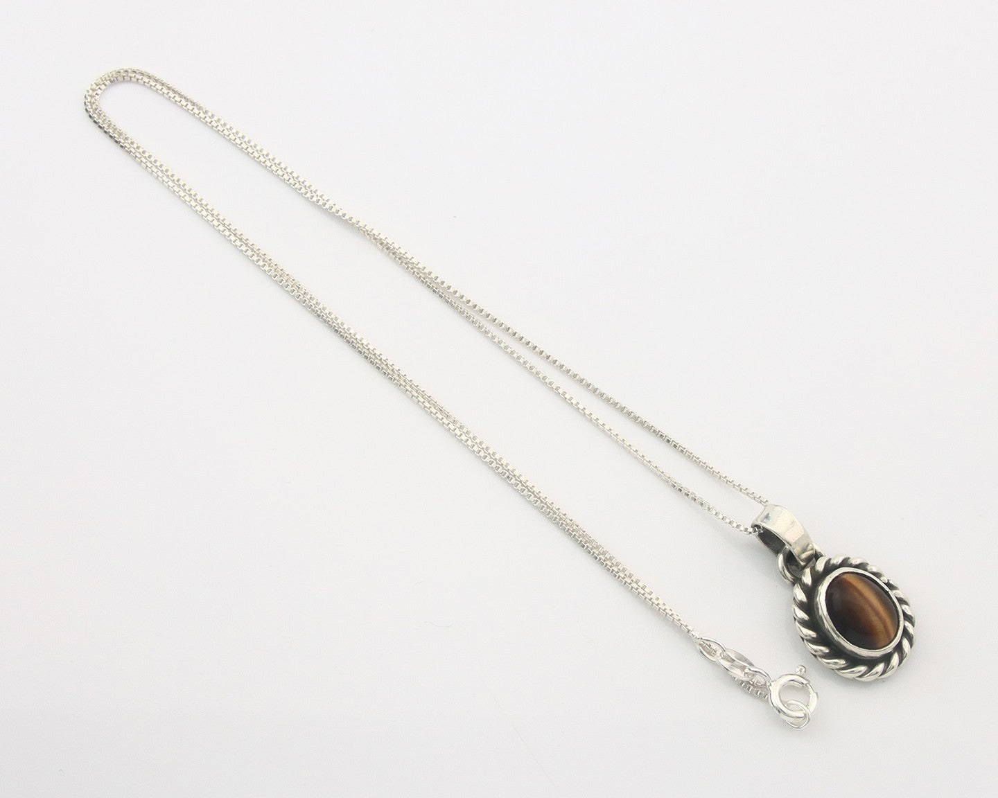 Navajo Sterling Silver Necklace Authentic Tiger Eye Sapphire Vintage Handmade