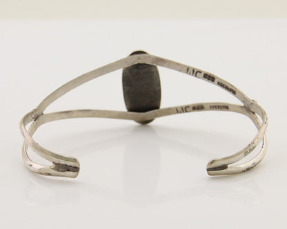 Navajo Hand Stamped Cuff Bracelet Malachite 925 Silver Artist Signed IJC C.80's