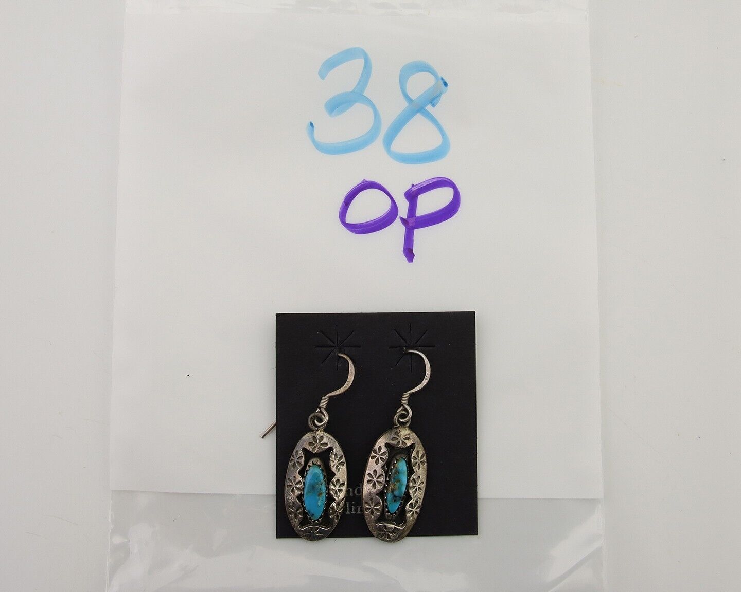 Navajo Dangle Earrings 925 Silver Natural Blue Turquoise Artist IJC C.80's