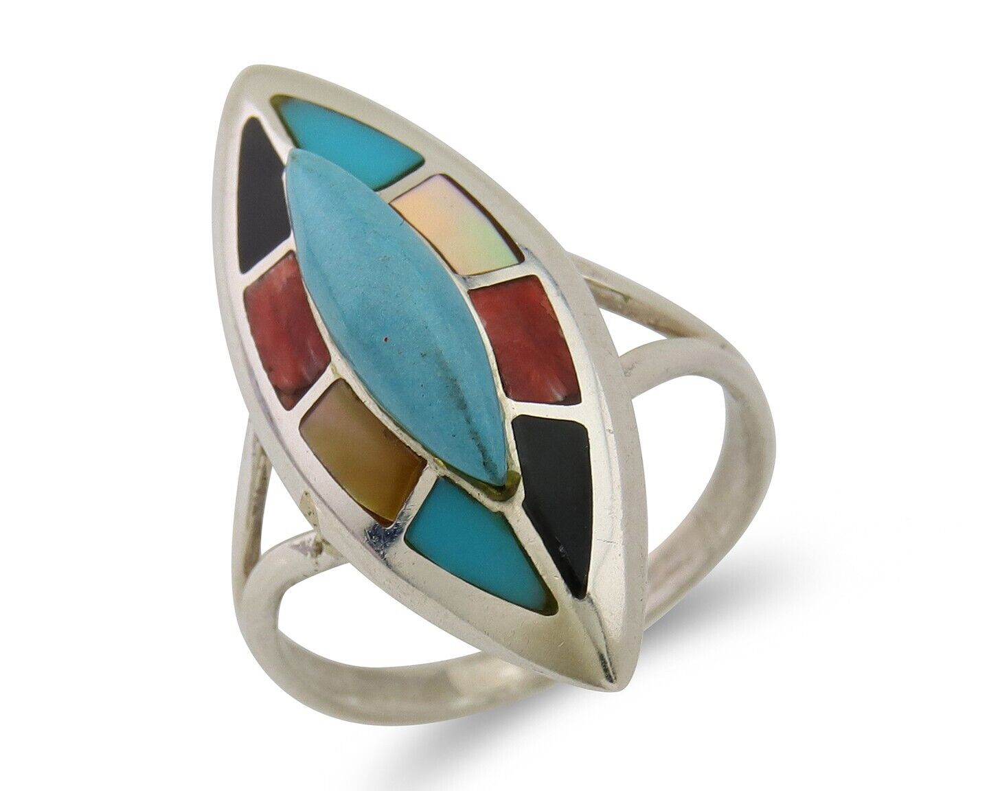 Navajo Ring 925 Silver Turquoise Shell Onyx Spiney Oyster Native Artist C80's