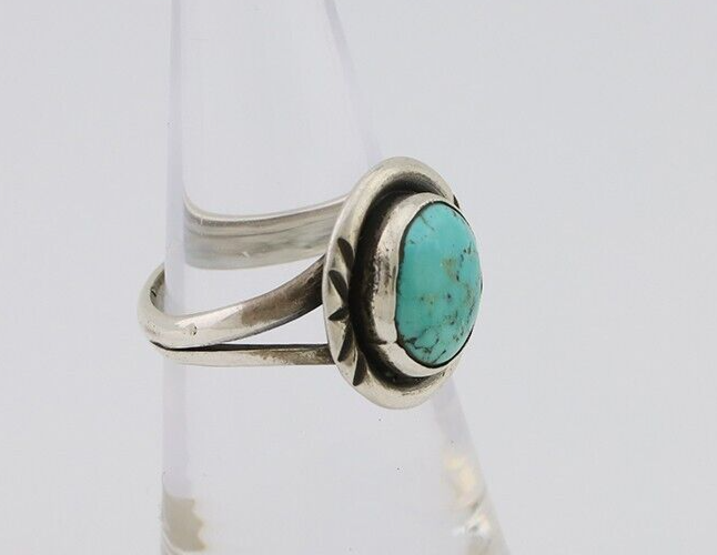 Navajo Ring 925 Silver Kingman Turquoise Native American Artist C.80's