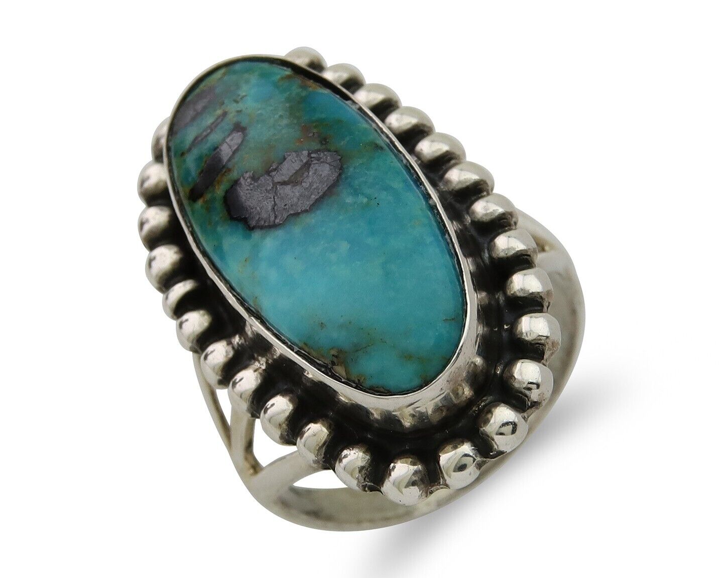 Navajo Shield Ring 925 Silver Arizona Turquoise Native Artist C.80's