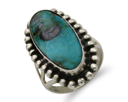 Navajo Shield Ring 925 Silver Arizona Turquoise Native Artist C.80's