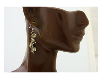 Navajo Earrings 925 Silver Handmade Natural Onyx Signed DB C.80's
