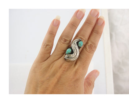 Vintage Navajo Ring 925 Sterling Authentic Traditional Turquoise Size 5.75
