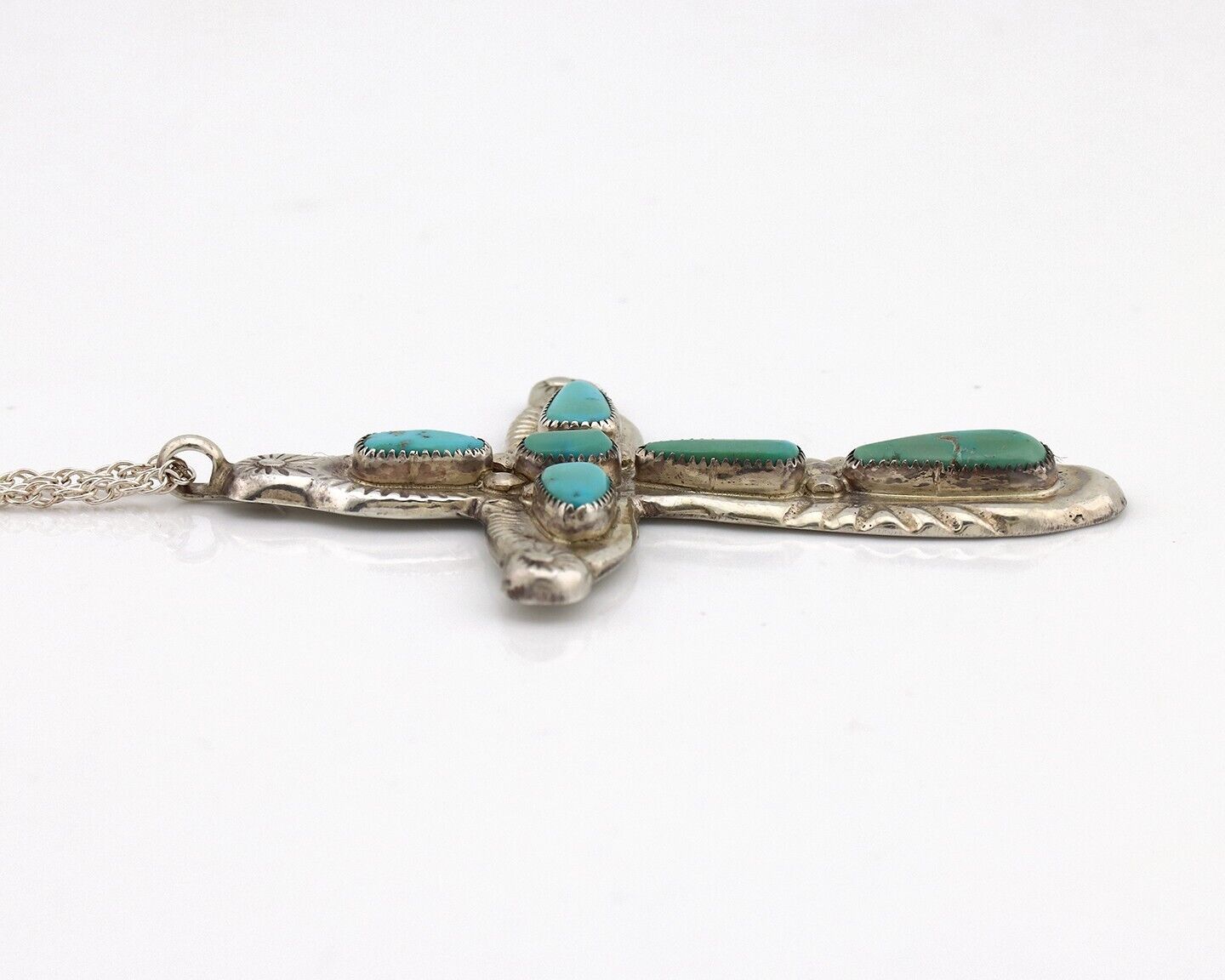 Zuni Cross Necklace 925 Silver Natural Blue Turquoise Artist LUPE IULE C.80's
