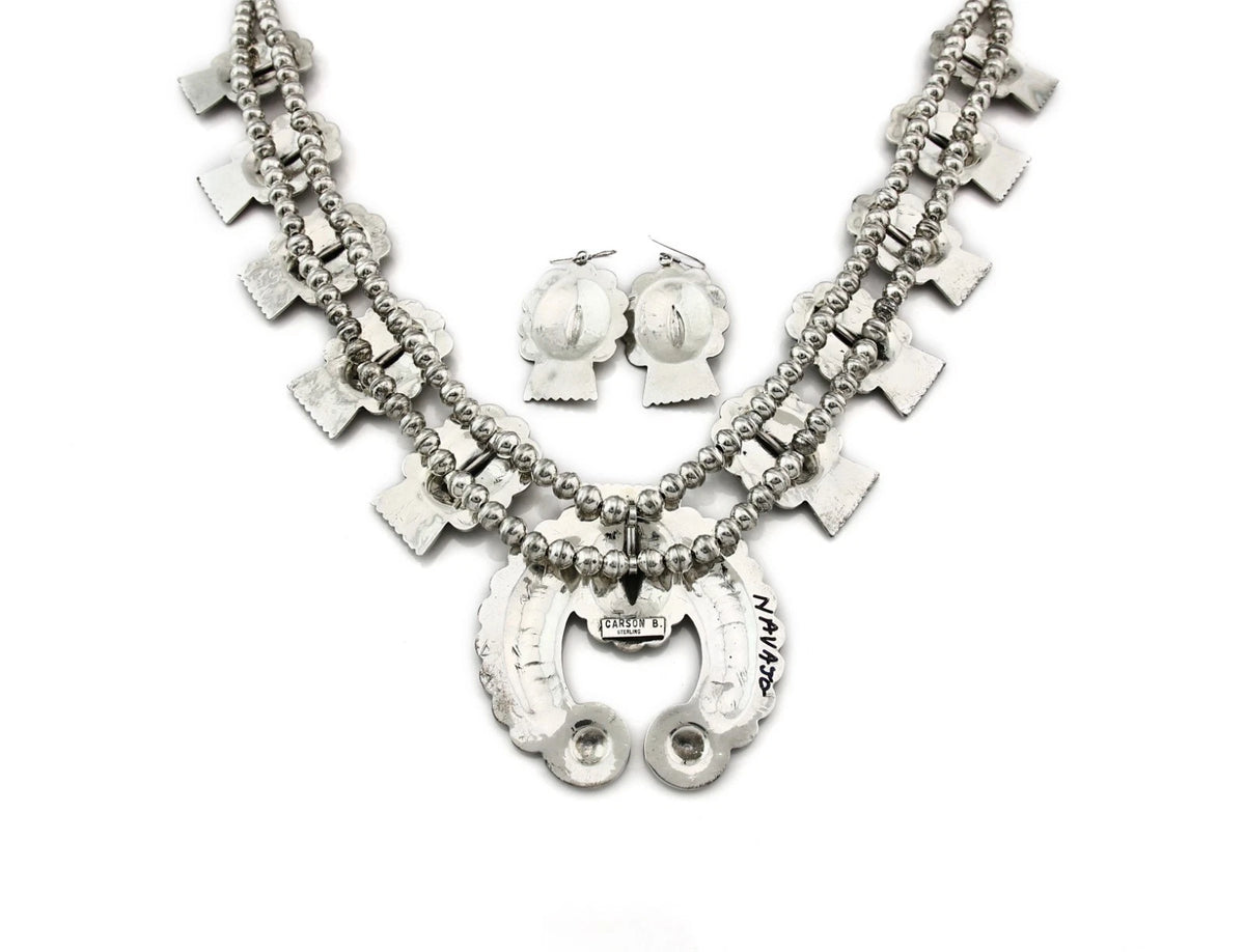 Navajo Squash Necklace Earring Set Sterling Silver Signed Carson Blackgoat