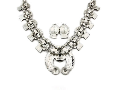 Navajo Squash Necklace Earring Set Sterling Silver Signed Carson Blackgoat