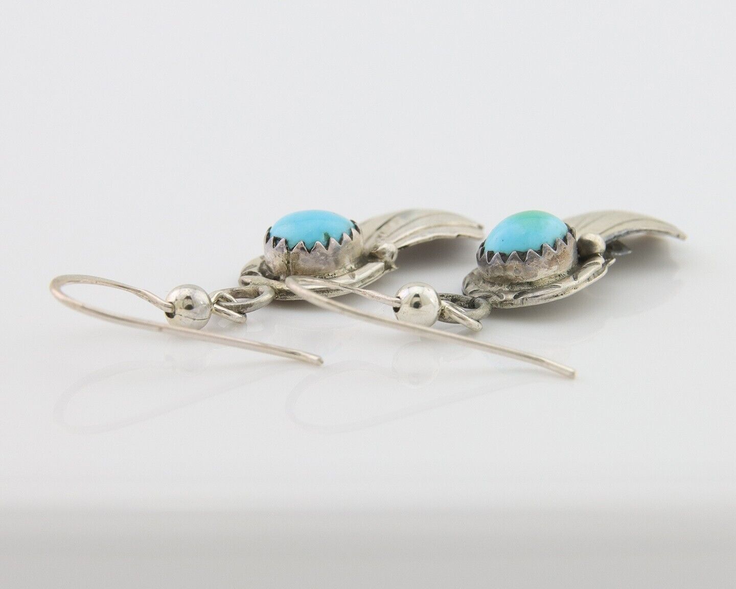 Navajo Earrings 925 Silver Blue Turquoise Artist Signed Kee Tsosie C.80's