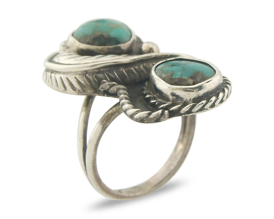 Vintage Navajo Ring 925 Sterling Authentic Traditional Turquoise Size 8.0