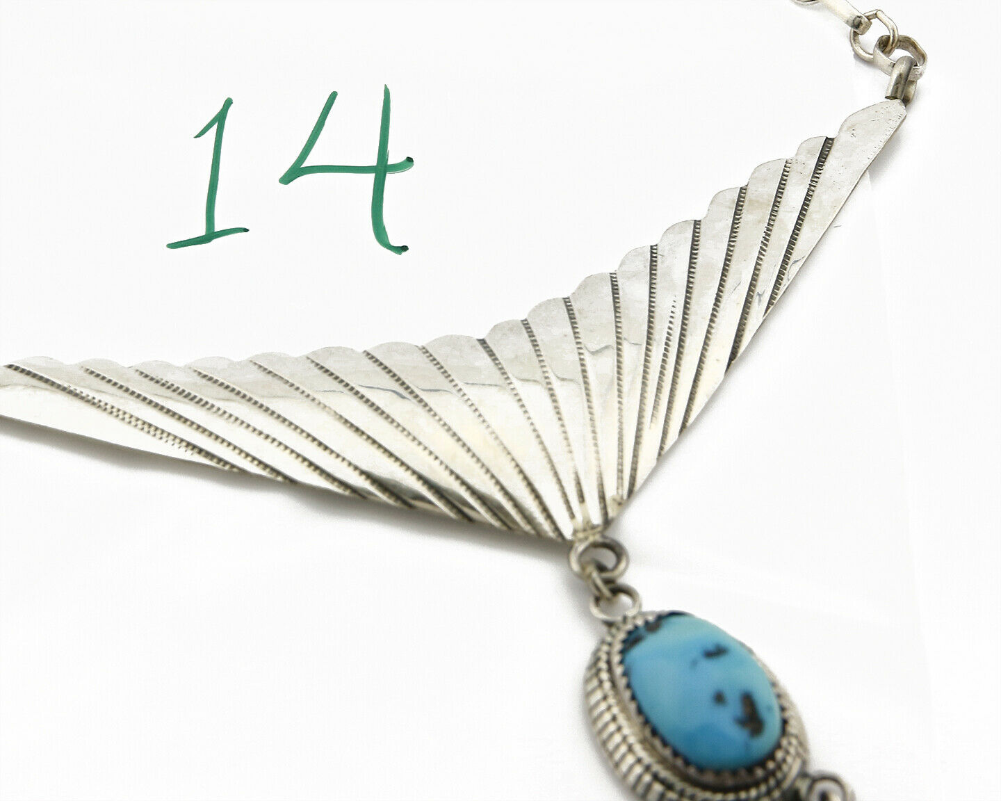 Navajo Handmade .925 Silver Blue Turquoise Hand Cut Necklace