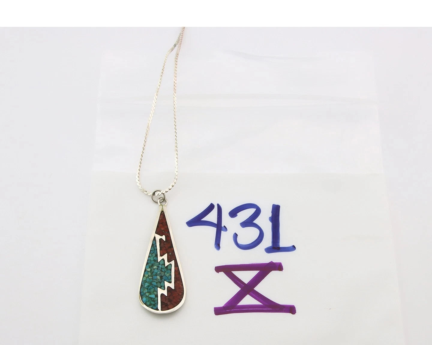 Navajo Necklace Sterling Silver Authentic Inlaid Gemstone Native American