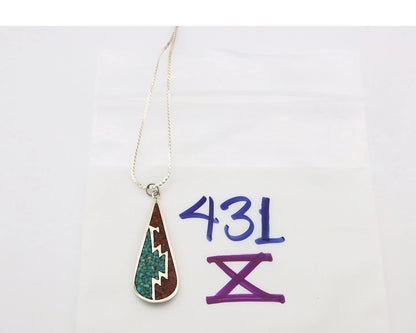 Navajo Necklace Sterling Silver Authentic Inlaid Gemstone Native American