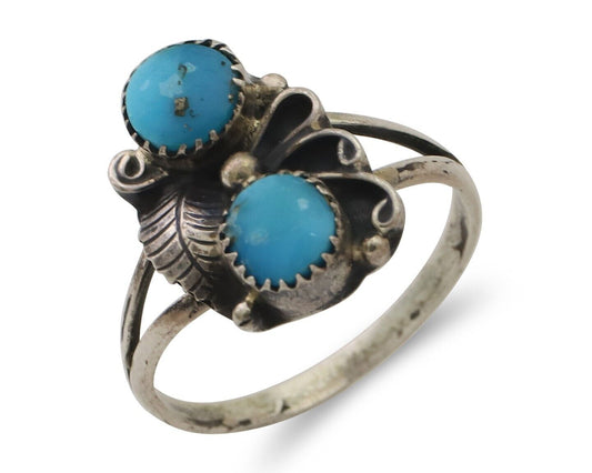 Navajo Ring 925 Silver Kingman Turquoise Native American Artist C.80's