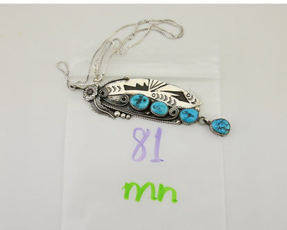 Navajo Necklace 925 Silver Natural Turquoise Artist Signed T C.80's