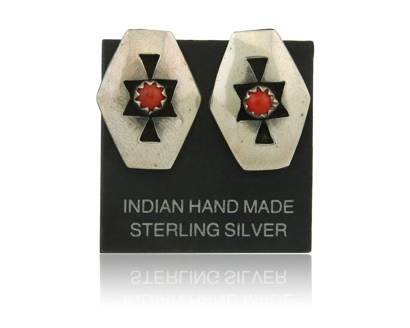 Navajo Earrings 925 Silver Natural Coral Native American Artist C.80's
