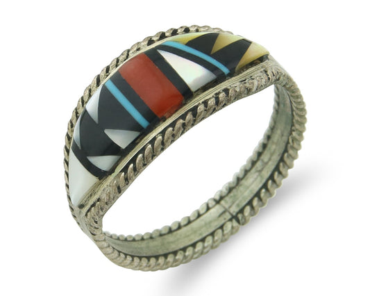 Vintage Zuni Ring 925 Sterling Natural Authentic Gemstone Signed T.S.W. Sz 10.25