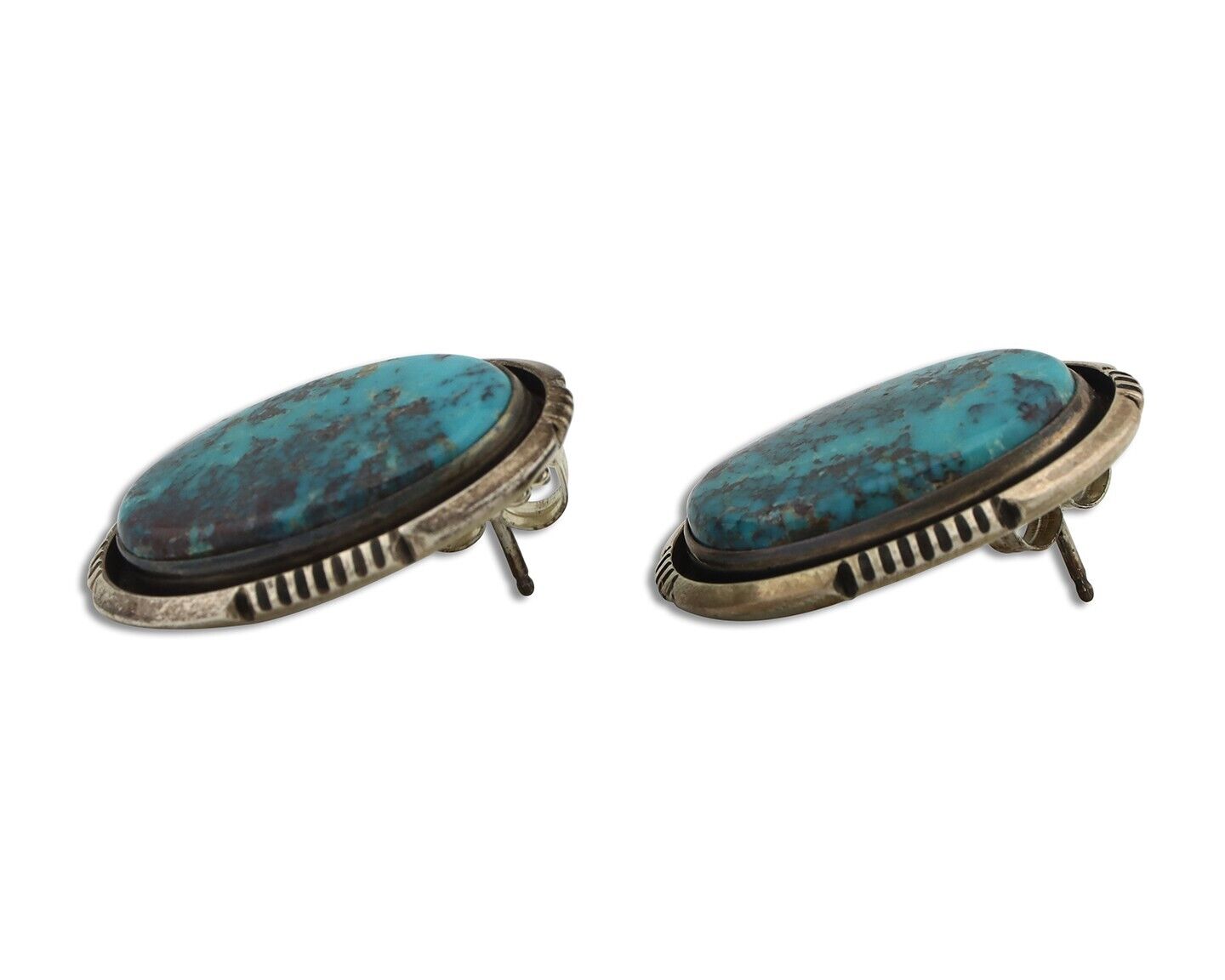 Navajo Earrings 925 Silver Natural Blue Turquoise Signed William Denetdale C.80s