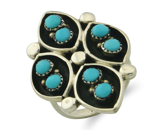 Vintage Zuni Ring 925 Sterling Authentic Natural Turquoise Native Artist Sz 5.25