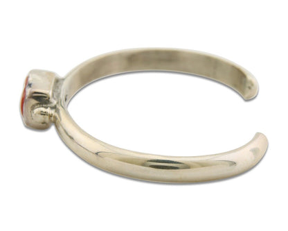 Navajo Bracelet .925 Silver Mediterranean Red Coral Cuff Native Artist C.80's