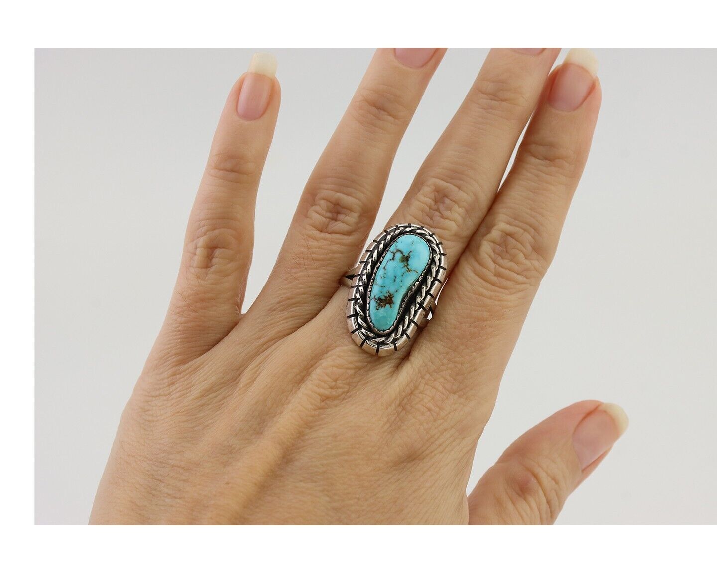 Navajo Ring 925 Silver Blue Gem Turquoise Signed William Denetdale 8.75 C.80's