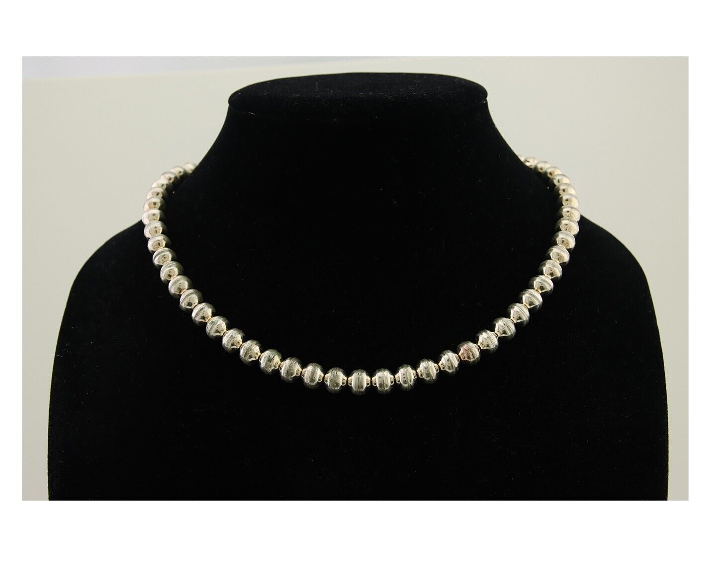 Navajo Bead Necklace 925 Silver Turquoise Native American Artist C.80's