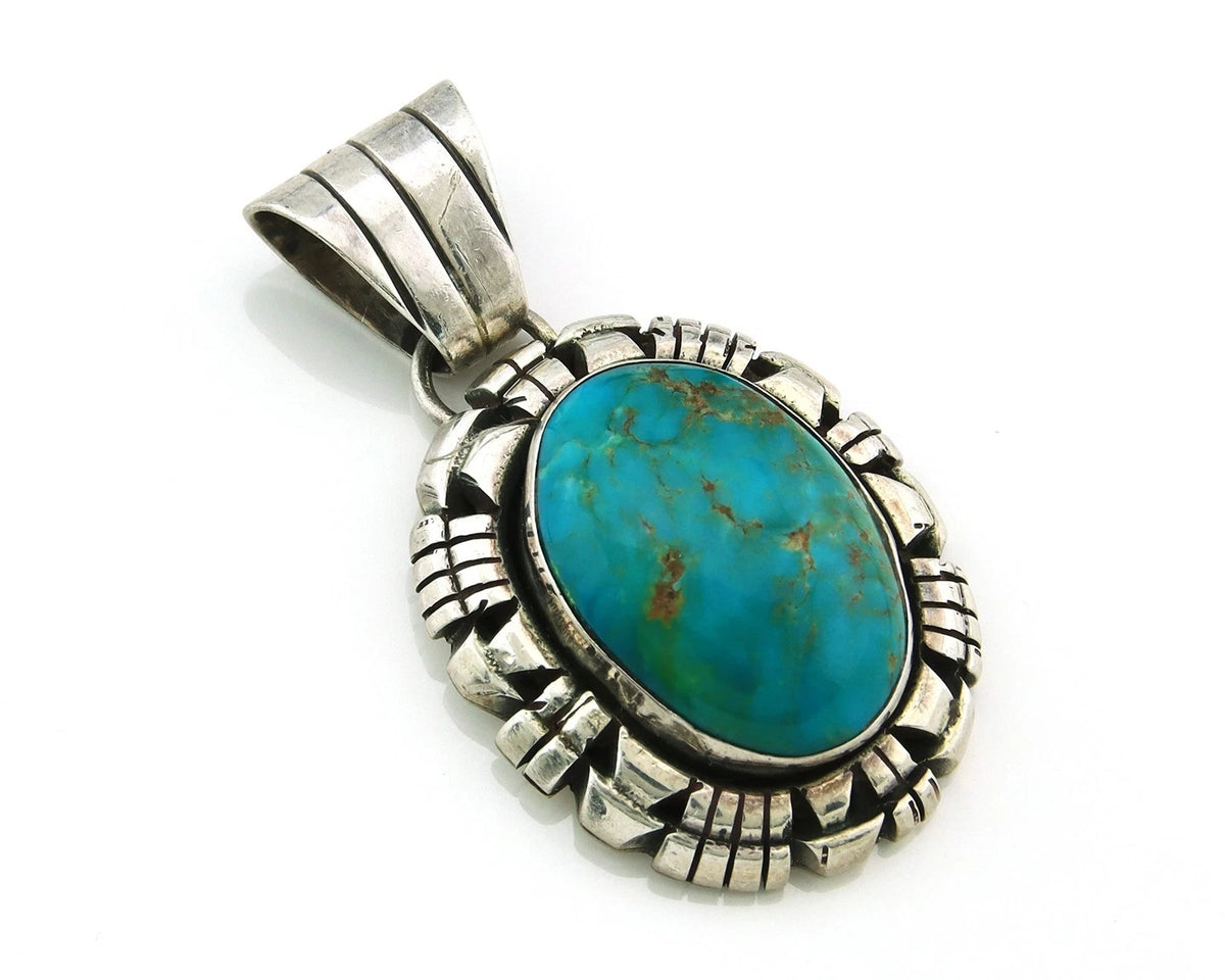 Navajo Pendant 925 Sterling Silver Natural Turquoise Vintage Artist Signed FT
