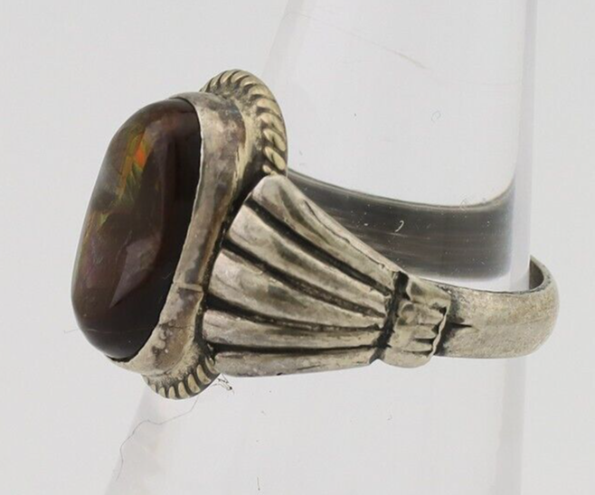 Navajo Handmade Ring 925 Silver Natural Fire Opal Native Artist Size 6.0 C.80's