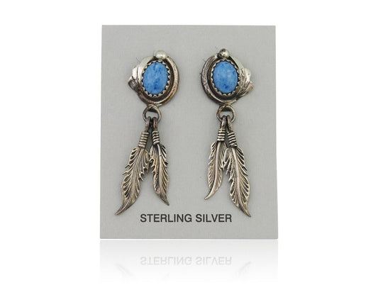 Navajo Earrings 925 Silver Blue Denim Lapis Native American Artist C.80's