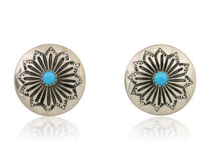 Navajo Shield Earrings 925 Silver Blue Turquoise Artist Signed SN C.80s