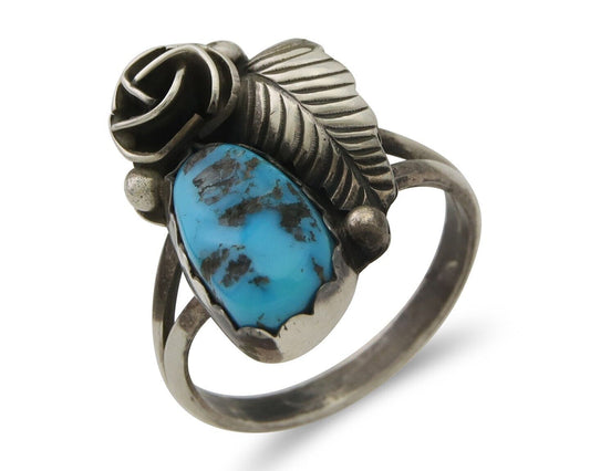 Navajo Ring 925 Silver Sleeping Beauty Turquoise Native American Artist C.80's