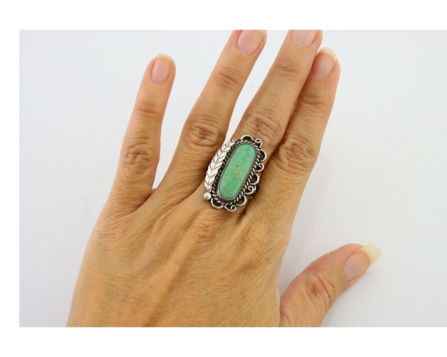 Navajo Ring .925 Sterling Blue Turquoise Artist Signed R Yazzie C.80's