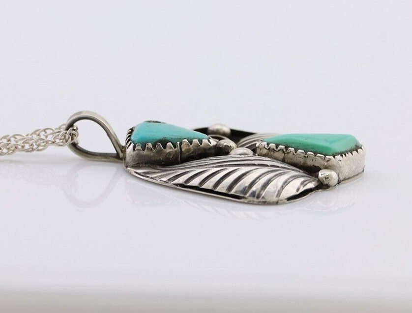Navajo Turquoise Handmade Necklace 925 Silver Artist Signed PM C.80s