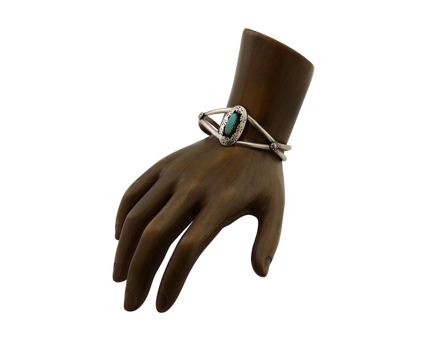 Navajo Hand Stamped Cuff Bracelet Turquoise 925 Silver Artist Signed IJC C.80's