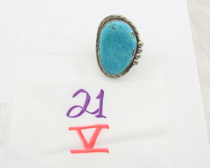 Vintage Navajo Ring 925 Sterling Turquoise Signed Richard Hoskie Size 10.75