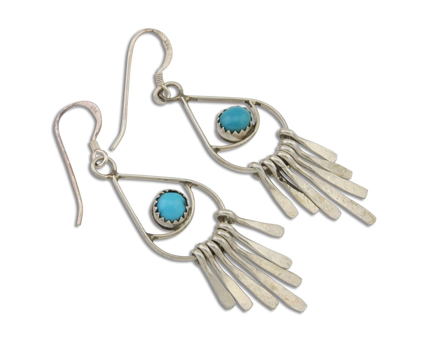 Navajo Dangle Earrings 925 Silver Natural Turquoise Artist Signed JB C.80's