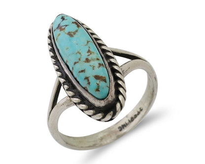 Navajo Handmade Ring 925 Silver Kingman Turquoise Size 8.0 C.80's