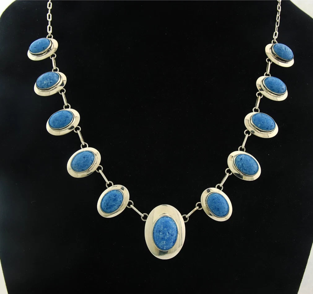 Navajo Necklace Earring Set Sterling Silver Lapis Vintage Signed RW