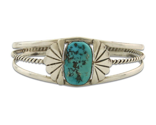 Vintage Navajo Bracelet 925 Silver Turquoise Handmade Signed L T Chee